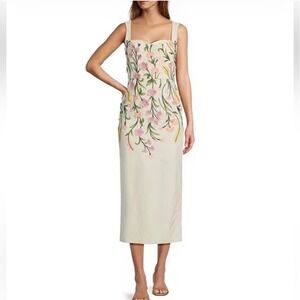 Antonio Melani Halo Embroidered Floral Midi Dress Ivory Lemonade Bliss 8 NWT